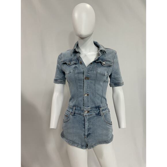 Ser.O.Ya 'Judith' Blue Vintage Stretch Romper Size S - Picture 2 of 5